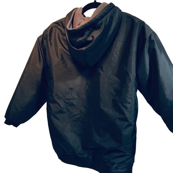 Cold Storage Black Fleece Lined Zip Up Hooded Windbreaker Coat Size 14/16 - Picture 13 of 13